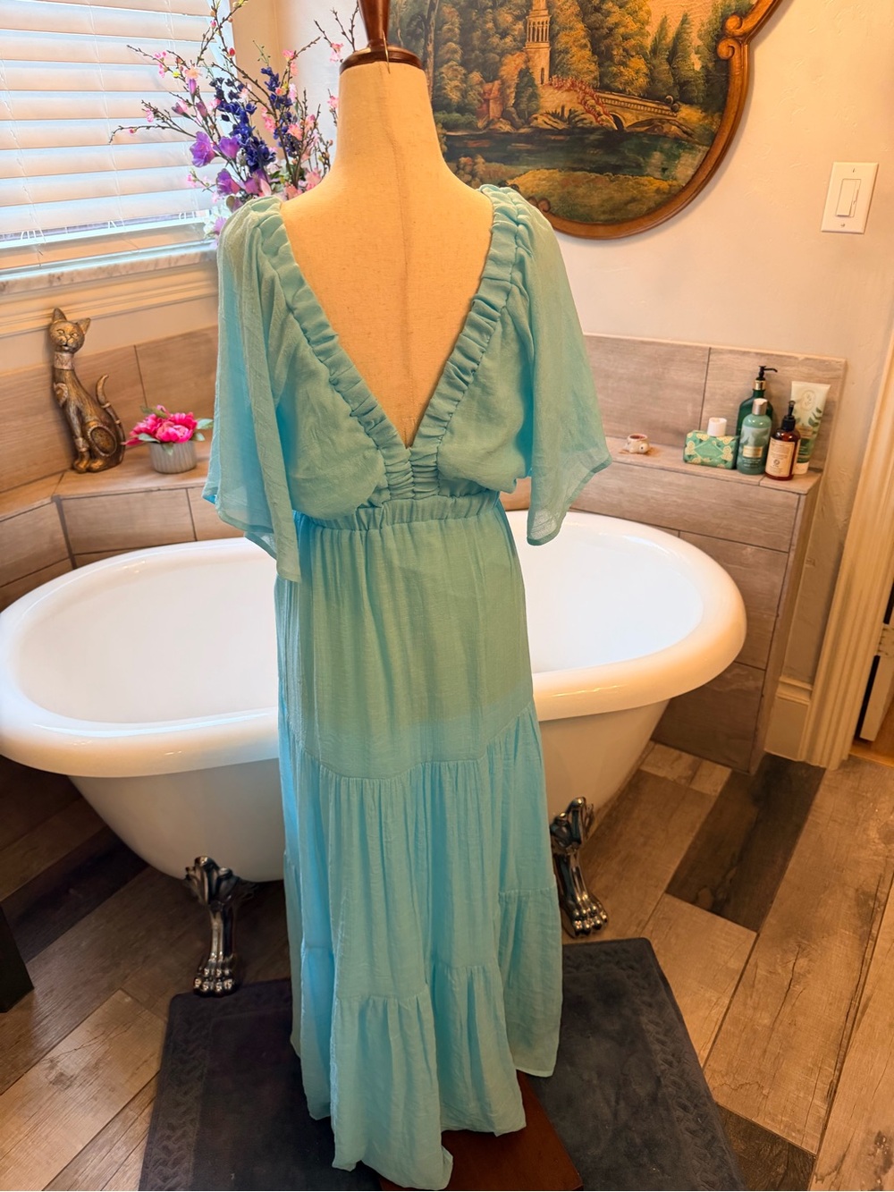 NWT Boston Proper Aqua Tiered Maxi Dress with V-Neck Summer Goddess Lightweight - Picture 5 of 12